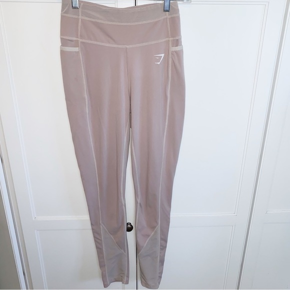 Gymshark | Dreamy Beige Mauve Mesh Panel High Waist Pocket Leggings Small - Picture 2 of 13
